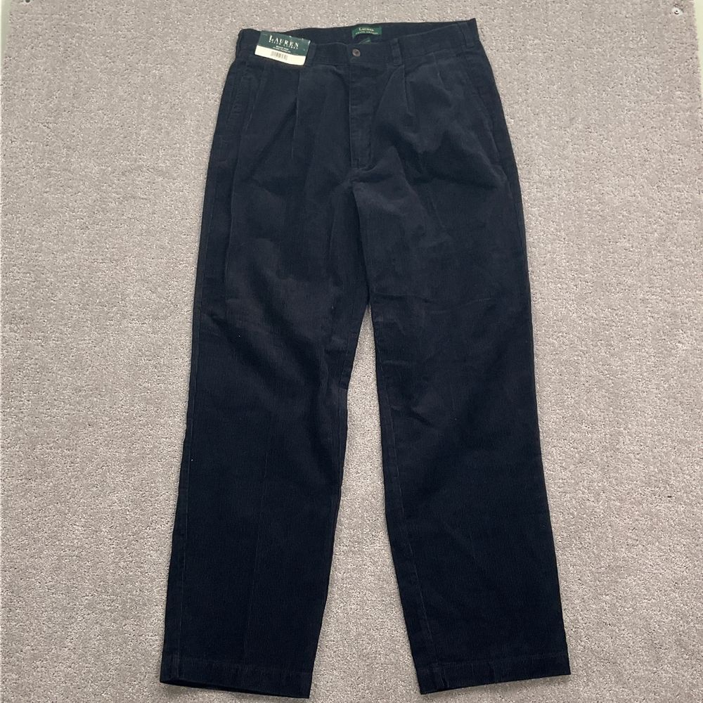 Lauren Ralph Lauren Pant Men 33W 32L Navy Blue Hollis Classic Pleat Corduroy